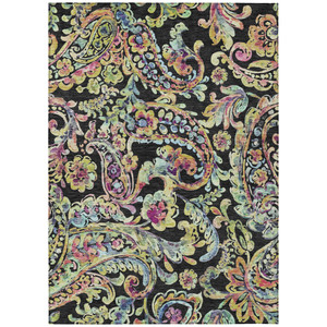 8' X 10' Black And Artichoke Green Paisley Washable Indoor Outdoor Area Rug