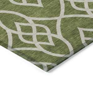 9' X 12' Olive Green And Ivory Trellis Washable Indoor Outdoor Area Rug