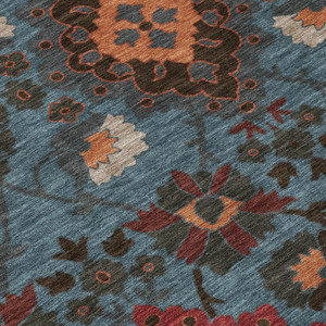 10' X 14' Denim Blue Brick Red And Brown Oriental Washable Indoor Outdoor Area Rug