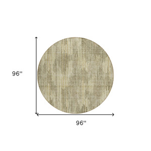 8' Brown And Green Round Striped Washable Indoor Outdoor Area Rug