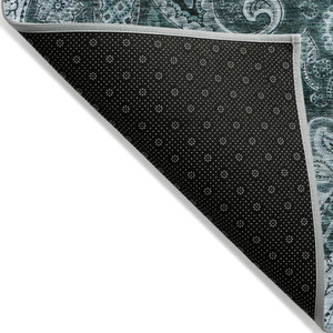 8' Teal Blue And Dark Green Round Floral Medallion Washable Indoor Outdoor Area Rug