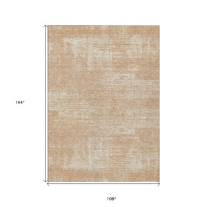 9' X 12' Coral And Salmon Abstract Washable Indoor Outdoor Area Rug