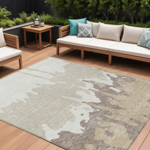 10' X 14' Ivory And Beige Abstract Washable Indoor Outdoor Area Rug - Ivory, Beige