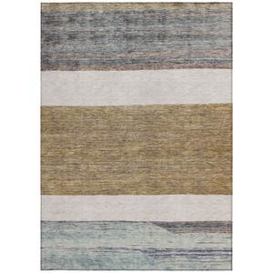 8' X 10' Brown Ivory And Blue Abstract Washable Indoor Outdoor Area Rug