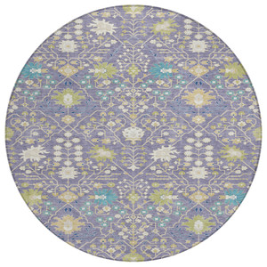 8' Lavender Blue And Green Round Oriental Washable Indoor Outdoor Area Rug