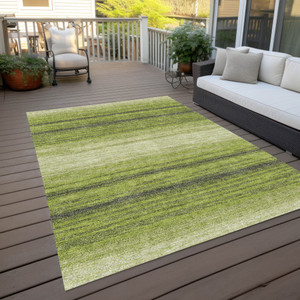 9' X 12' Lime Green Ivory And Black Abstract Washable Indoor Outdoor Area Rug