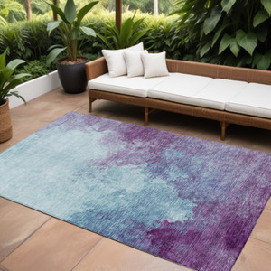 10' X 14' Sky Blue And Purple Abstract Washable Indoor Outdoor Area Rug - 880016441062