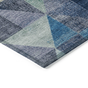 9' X 12' Beige Navy Blue And Orange Geometric Washable Indoor Outdoor Area Rug