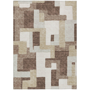 10' X 14' Brown Ivory And Taupe Geometric Washable Indoor Outdoor Area Rug