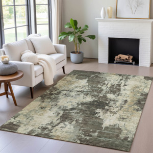 9' X 12' Brown And Beige Abstract Washable Indoor Outdoor Area Rug - Brown, Beige