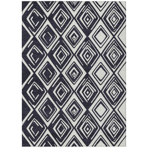 8' X 10' Black And Ivory Geometric Washable Indoor Outdoor Area Rug - 608219352745
