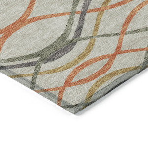 10' X 14' Orange Ivory And Gray Abstract Washable Indoor Outdoor Area Rug