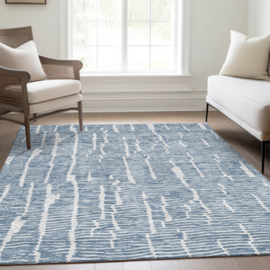 9' X 12' Blue And Ivory Abstract Washable Indoor Outdoor Area Rug - Blue, Ivory