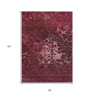 8' X 10' Merlot Blush And Gray Abstract Washable Indoor Outdoor Area Rug