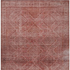 10' X 14' Pink And Ivory Geometric Washable Indoor Outdoor Area Rug - Pink, Ivory