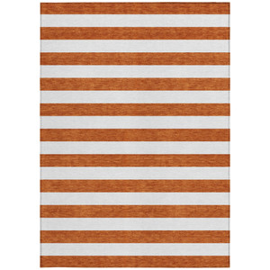 10' X 14' Orange Striped Washable Non Skid Indoor Outdoor Area Rug - Orange