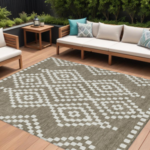 8' X 10' Taupe And Ivory Geometric Washable Indoor Outdoor Area Rug Transitional Style - Taupe, Ivory Color