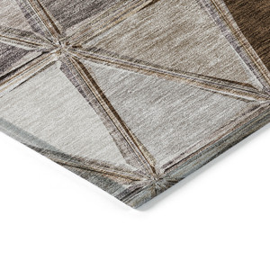 9' X 12' Brown Beige And Khaki Geometric Washable Indoor Outdoor Area Rug