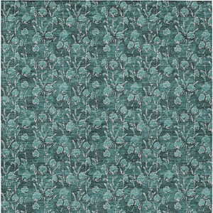 9' X 12' Teal Blue Aqua And Ivory Floral Washable Indoor Outdoor Area Rug - Teal Blue, Aqua, Ivory