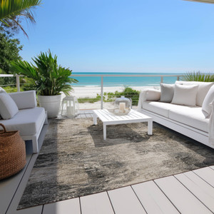 10' X 14' Taupe Beige And Brown Abstract Washable Indoor Outdoor Area Rug