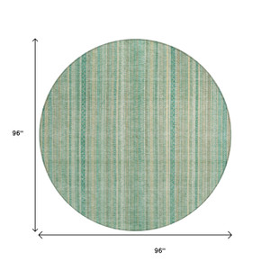 8' Aqua Beige And Teal Blue Round Striped Washable Indoor Outdoor Area Rug