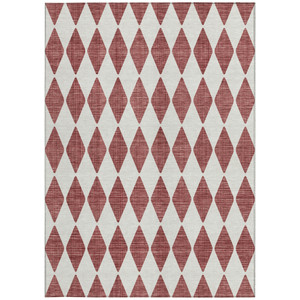 8' X 10' Burgundy Geometric Washable Indoor Outdoor Area Rug
