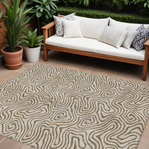 10' X 14' Beige And Brown Abstract Washable Indoor Outdoor Area Rug Transitional Style - Beige, Brown Color