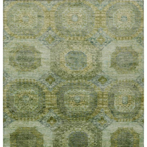 10' X 14' Artichoke Green And Beige Medallion Washable Indoor Outdoor Area Rug - Artichoke Green, Beige