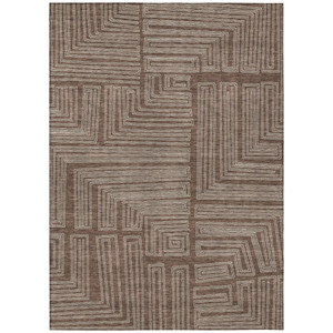 3' X 5' Brown And Ivory Geometric Washable Indoor Outdoor Area Rug - 608219218515