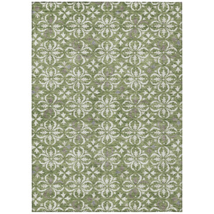 5' X 8' Green Gray And Ivory Floral Washable Indoor Outdoor Area Rug