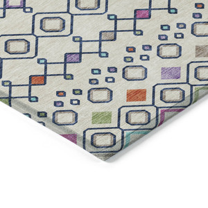 3' X 5' Linen Pink And Orange Geometric Washable Indoor Outdoor Area Rug