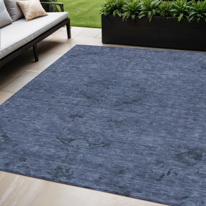 5' X 8' Navy Blue And Charcoal Floral Washable Indoor Outdoor Area Rug - 880016780352