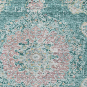 5' X 8' Teal Blue Floral Medallion Washable Indoor Outdoor Area Rug
