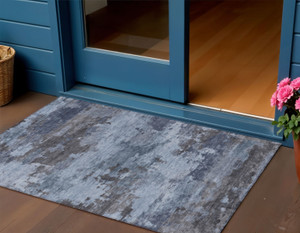 3' X 5' Blue And Charcoal Abstract Washable Indoor Outdoor Area Rug - Blue, Charcoal