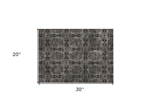 2' X 3' Gray and Black Floral Medallion Washable Non Skid Indoor Outdoor Area Rug