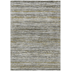 3' X 5' Pewter Striped Washable Indoor Outdoor Area Rug