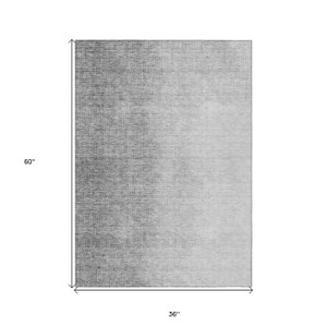 3' X 5' Gray And Silver Abstract Washable Indoor Outdoor Area Rug