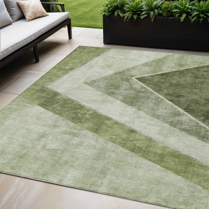 5' X 8' Olive Green And Artichoke Green Geometric Washable Indoor Outdoor Area Rug - 608219337643