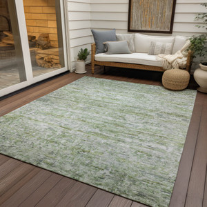 3' X 5' Artichoke Green And Ivory Striped Washable Indoor Outdoor Area Rug