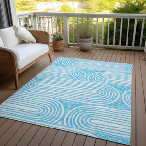 3' X 5' Teal Abstract Washable Non Skid Indoor Outdoor Area Rug - 608219144685