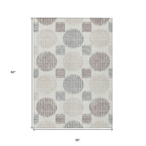 3' X 5' Ivory Brown And Gray Geometric Washable Indoor Outdoor Area Rug - Ivory, Brown, Gray