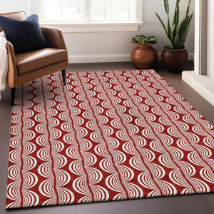 3' X 5' Red And Ivory Ogee Washable Indoor Outdoor Area Rug