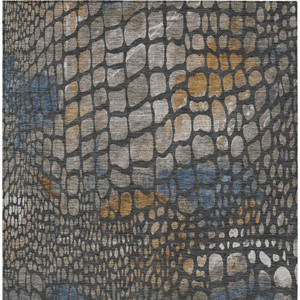5' X 8' Charcoal Brown And Copper Abstract Washable Indoor Outdoor Area Rug