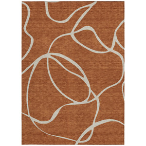 5' X 8' Copper And Ivory Abstract Washable Indoor Outdoor Area Rug