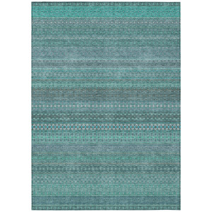3' X 5' Turquoise Striped Washable Non Skid Indoor Outdoor Area Rug