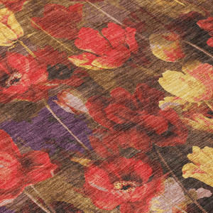 3' X 5' Gold Red And Brown Floral Washable Indoor Outdoor Area Rug