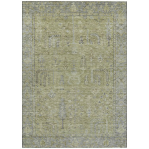 5' X 8' Artichoke Green And Gray Oriental Washable Indoor Outdoor Area Rug