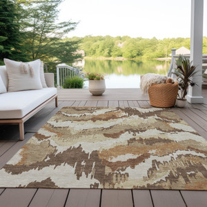 3' X 5' Brown And Beige Abstract Washable Indoor Outdoor Area Rug - 608219137830