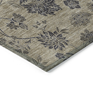 3' X 5' Brown Beige And Chocolate Floral Washable Indoor Outdoor Area Rug