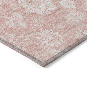 5' X 8' Pink Ivory And Blush Floral Washable Indoor Outdoor Area Rug